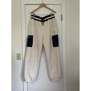 Champion Mens White Sherpa Shearling Sweatpants Size Large pockets cozycore